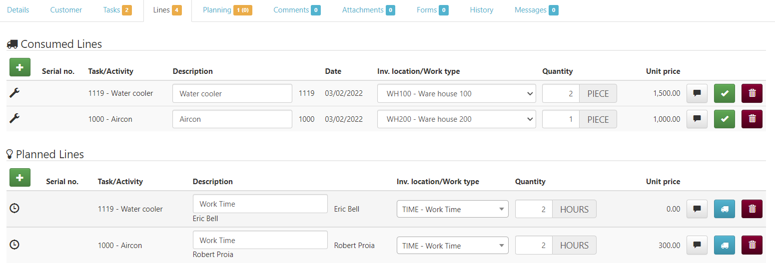 screen shot of Planned Lines in ExpandIT